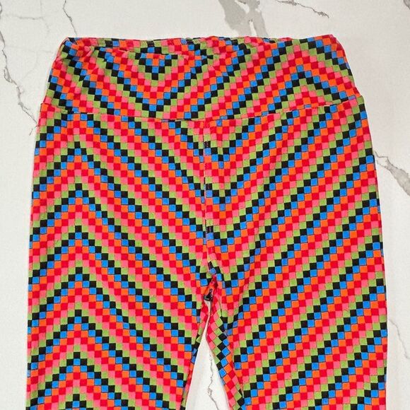 LuLaRoe | Orange Multi Checkered Women’s Stretchy Leggings - Picture 3 of 14